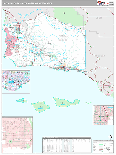 Santa Barbara-Santa Maria-Lompoc, CA Metro Area Wall Map
